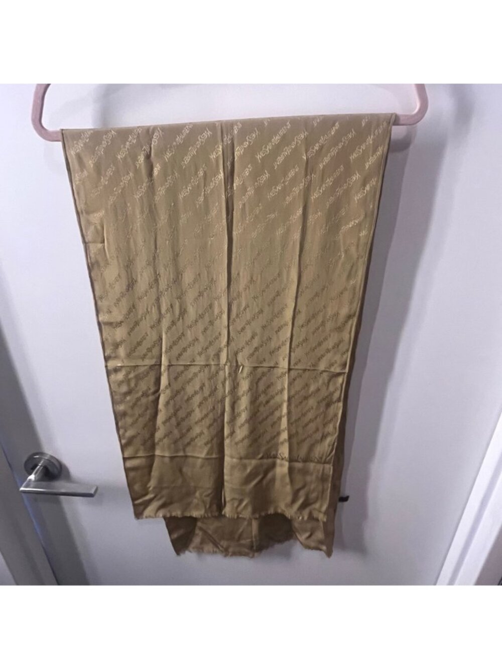 VTG YVES SAINT LAURENT Olive Silk Scarf Made in Japan - Picture 7 of 7